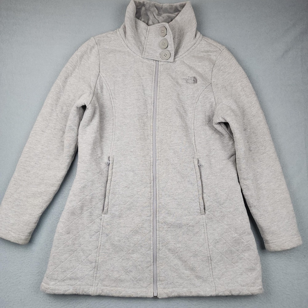 The North Face Coat Womens Large Gray Quilted Fleece Lined Full Zip Mid Length